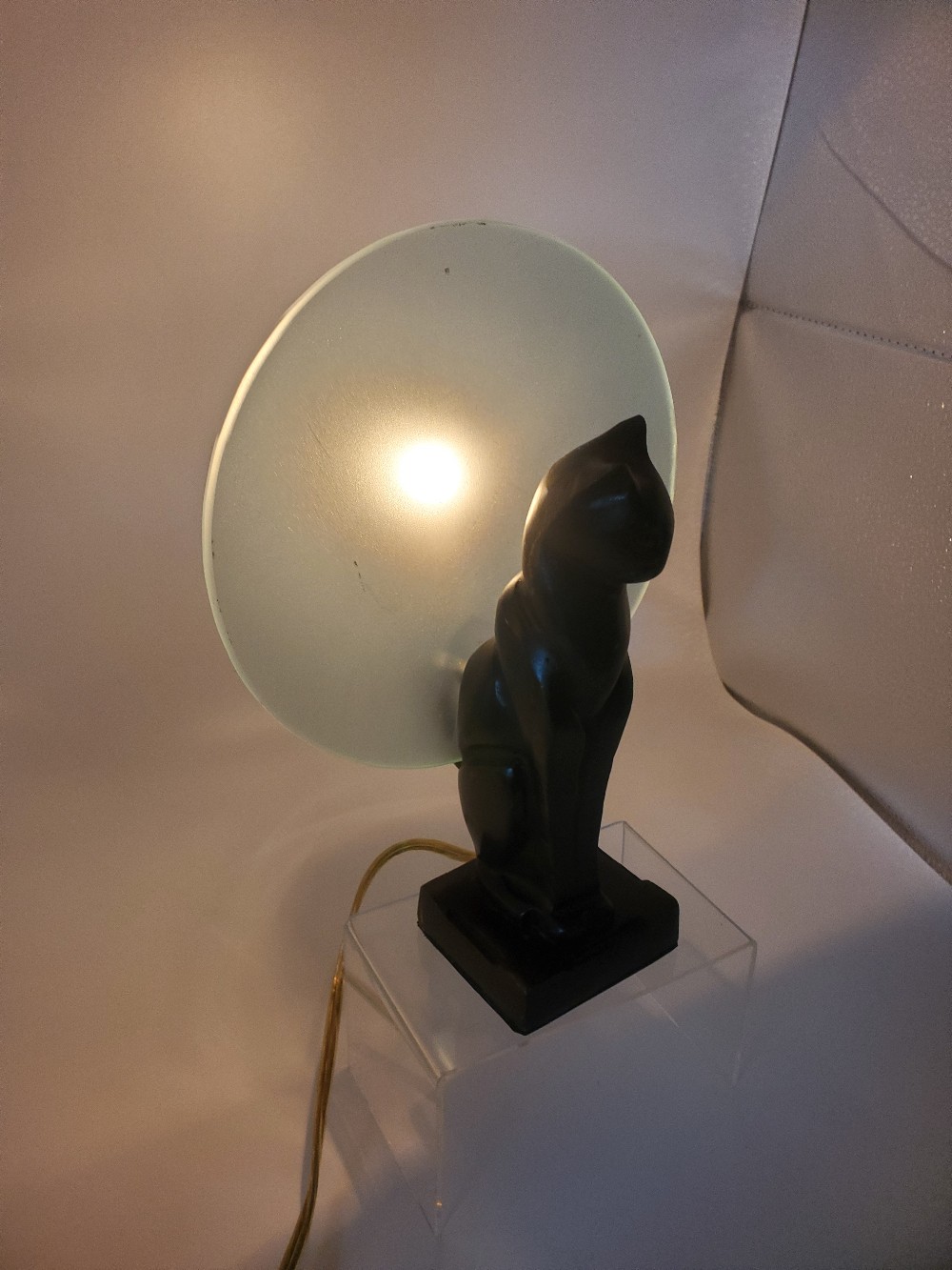 1920's Art Deco Bronze Cat/Moon Lamp