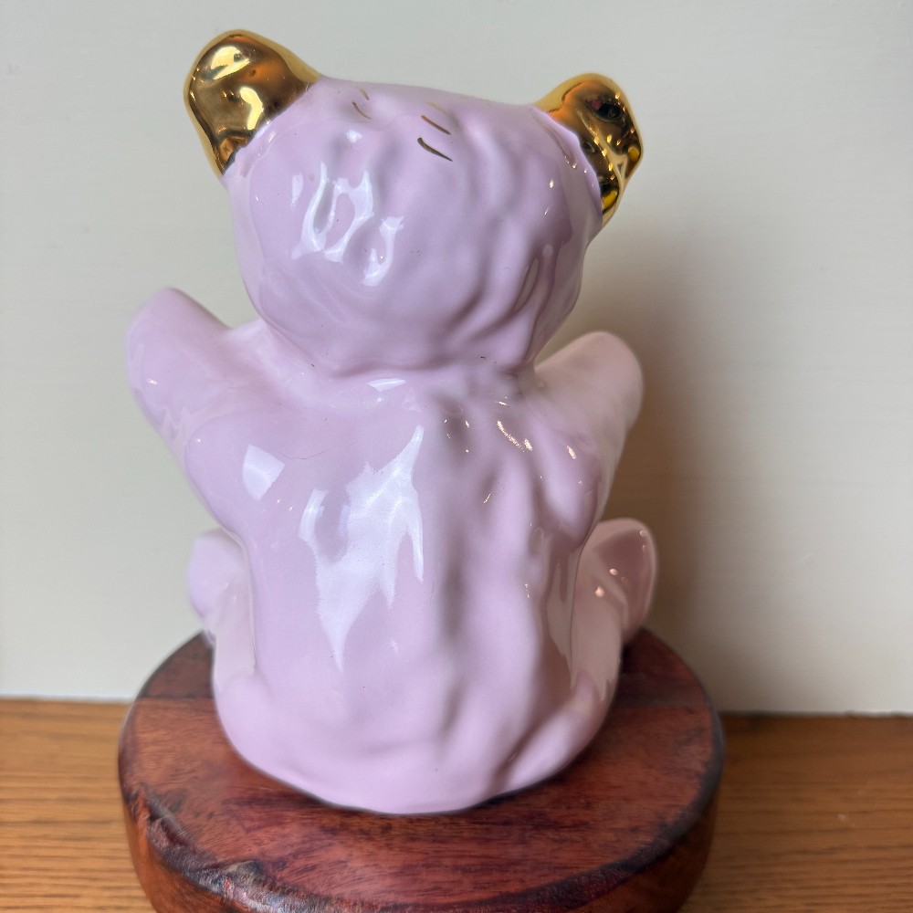 Pearl China Co. Pink & 22Kt Gold Teddy Bear Coin Bank