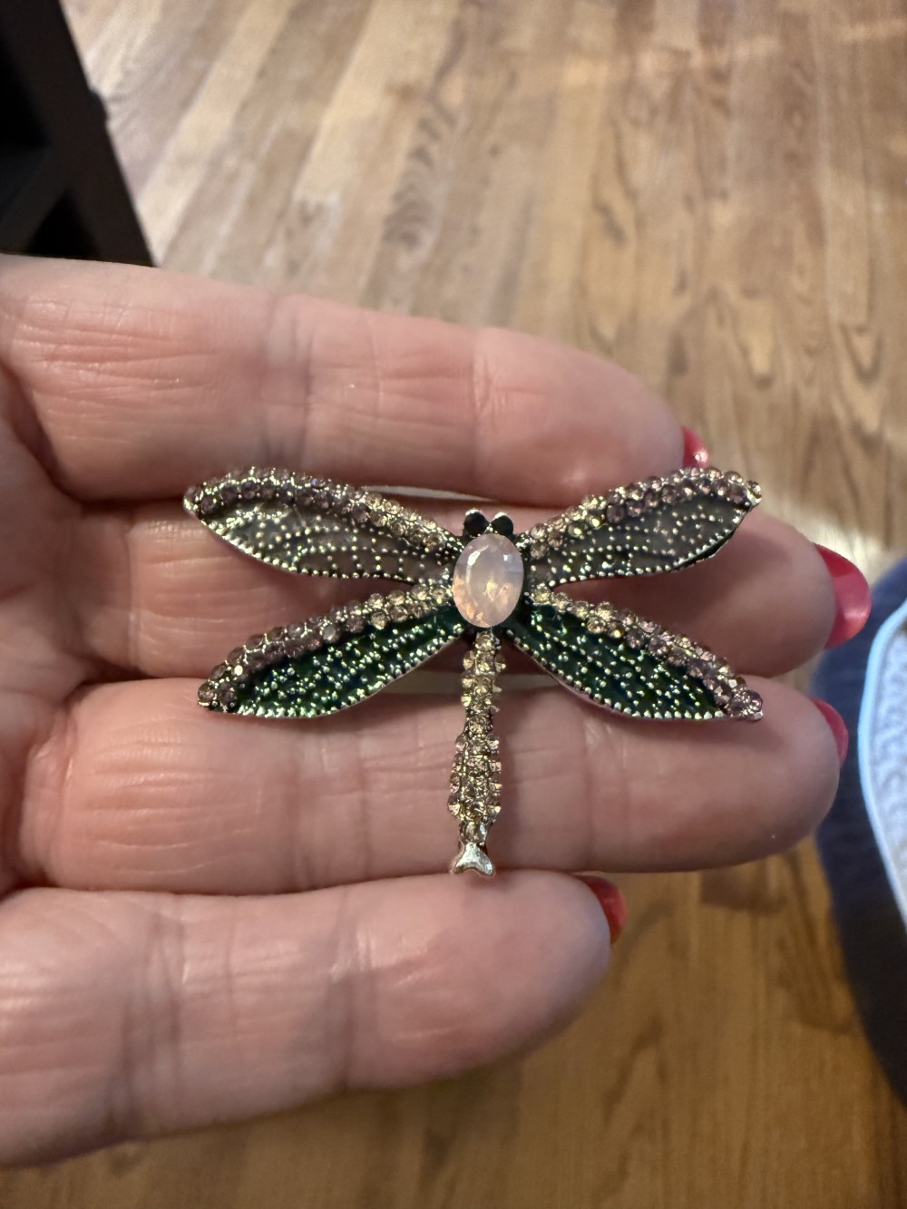 Dragonfly Brooch Pin - Pink & Green Rhinestones