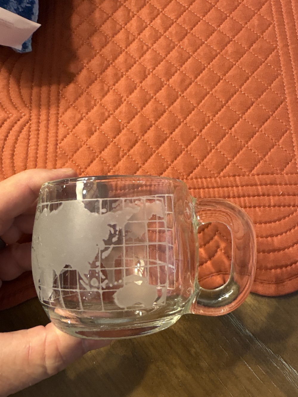 Nestle Etches Globe World Glass Mug VIntage 3 inch diameter