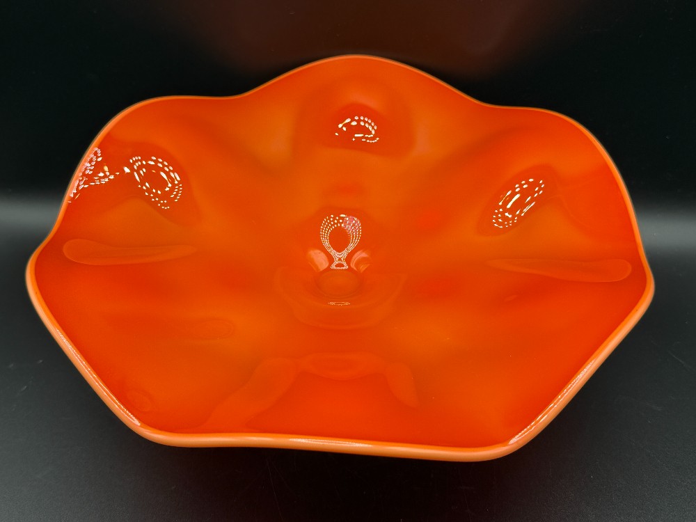 Vintage L.E. Smith Bittersweet Orange Glass Compote Bowl - MCM Simplicity Cadmium Glow