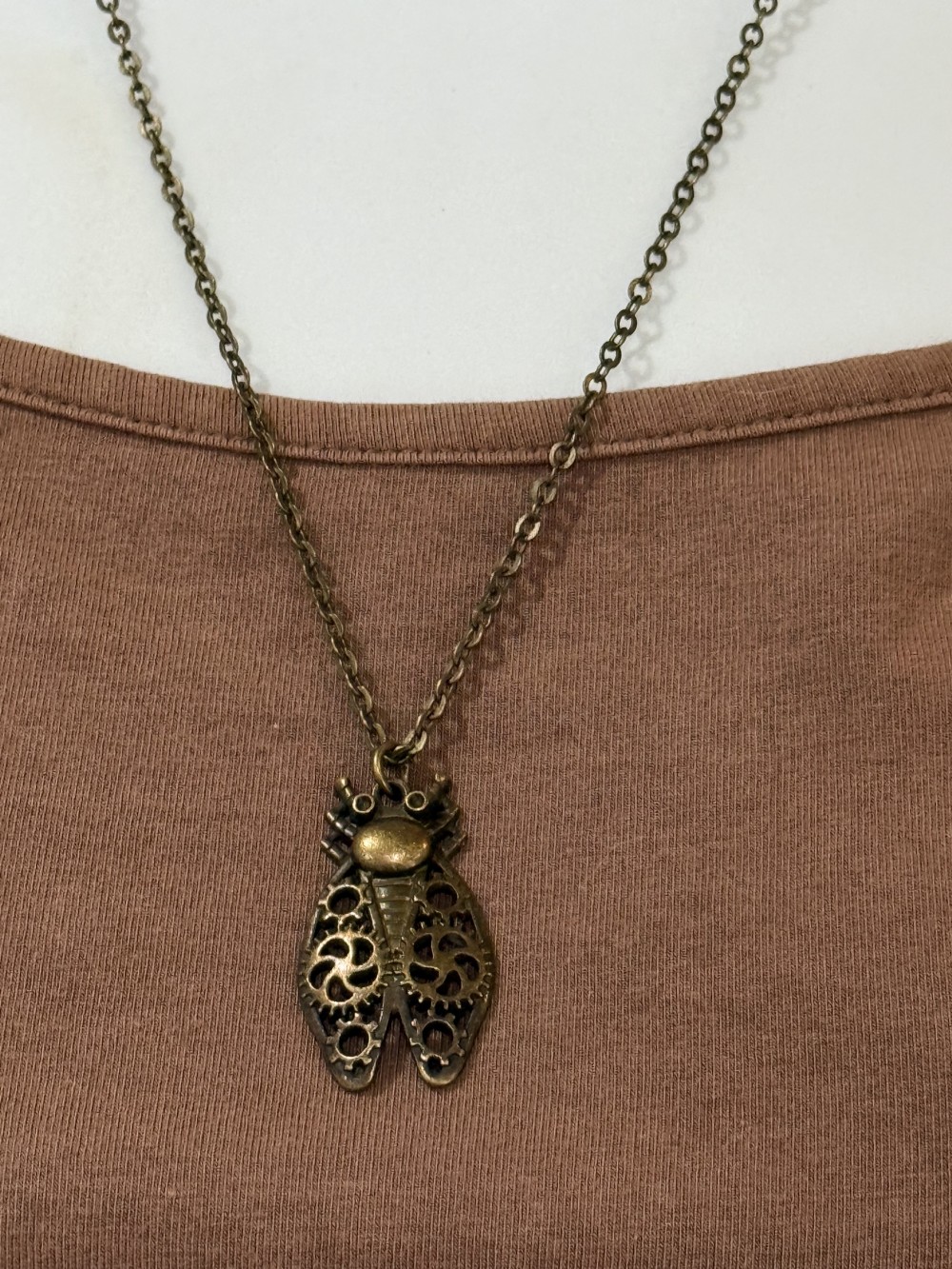 Pendant Necklace - Steampunk Insect in Bronze, Fly
