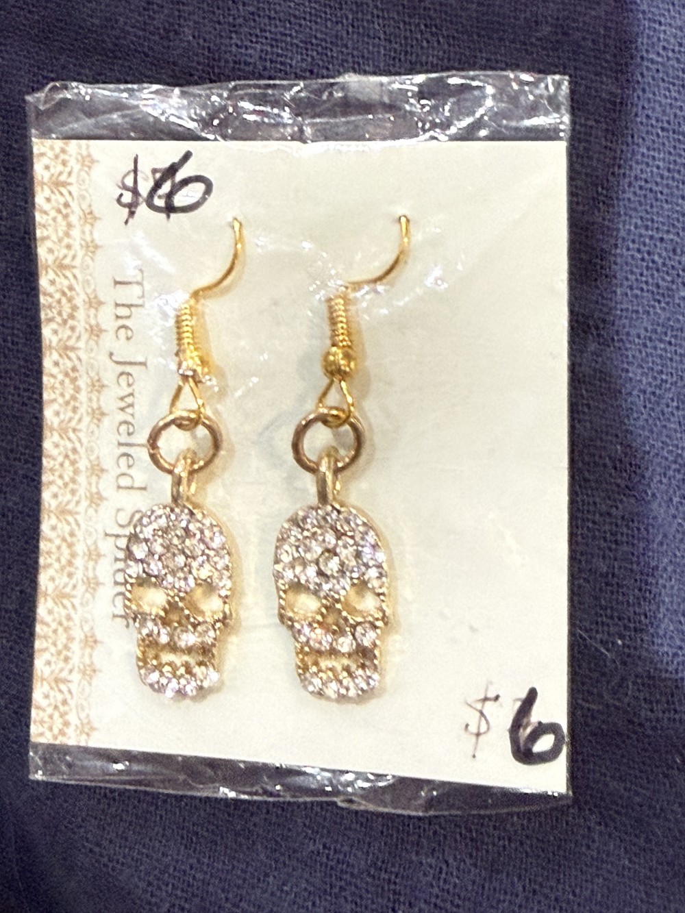 Earrings - Gold Rhinestone Skulls