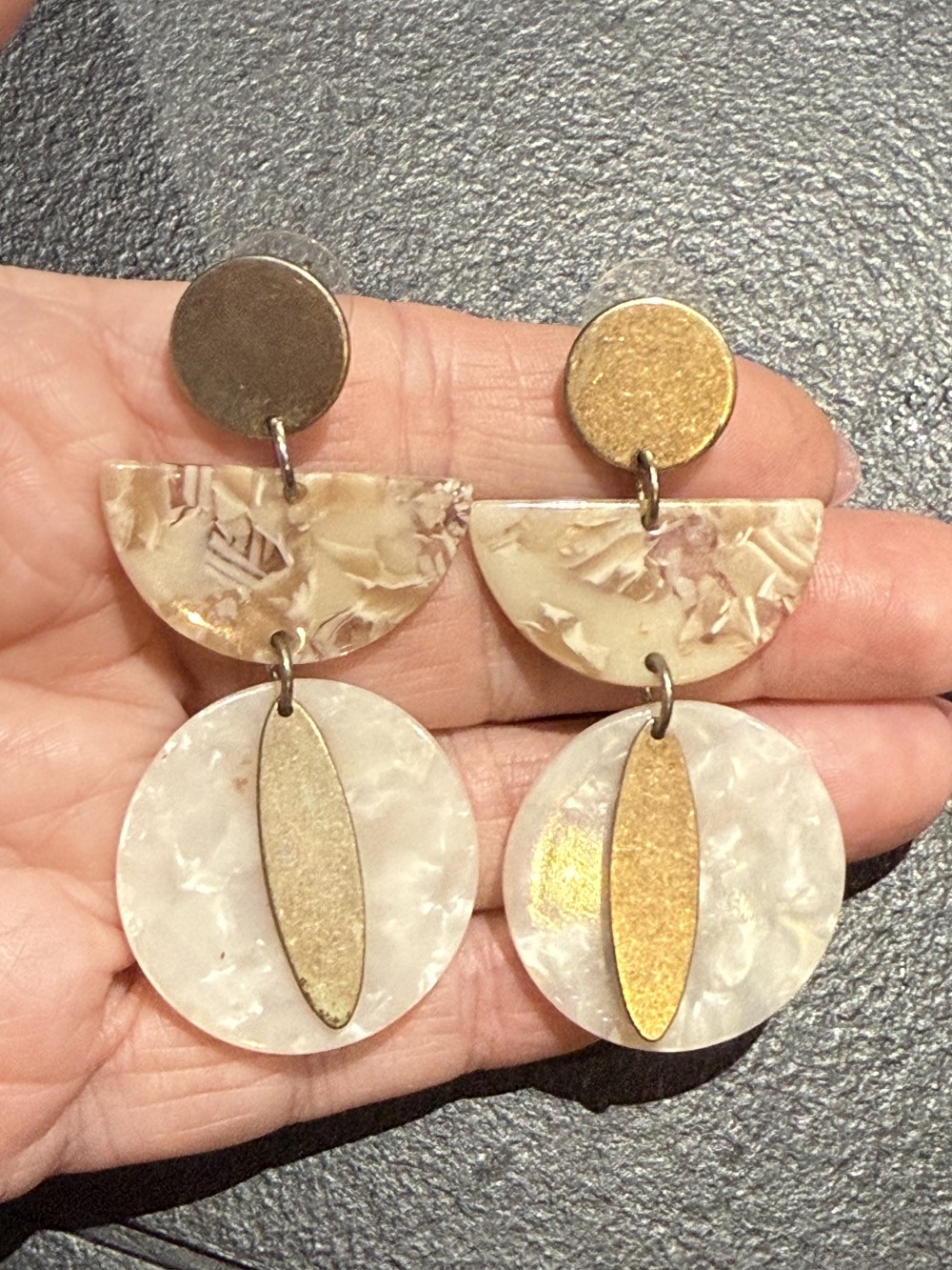 Vintage Earrings - Acrylic discs with gold accents