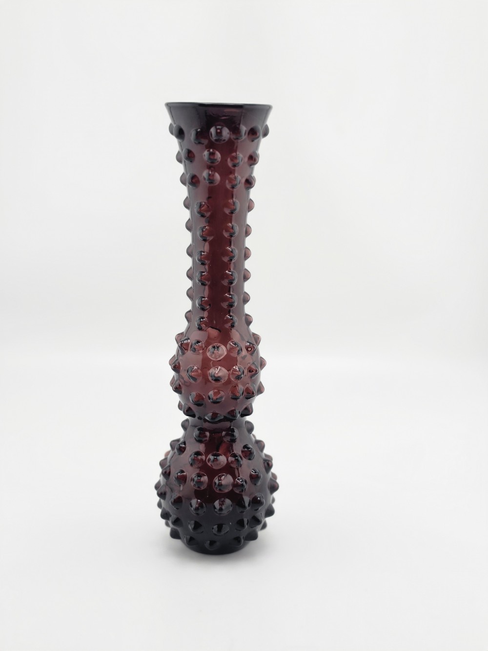 VTG 1960s 11 in Amethyst Hobnail Dbl Ball Vase