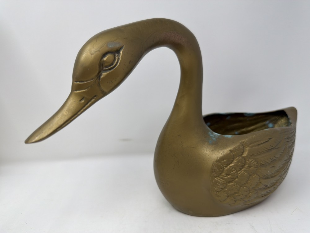 MCM Solid Brass Swan Planter