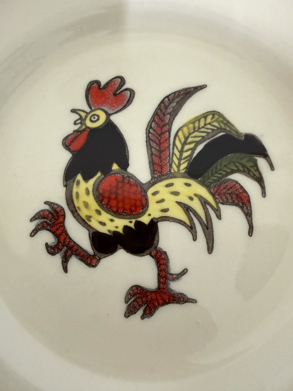 Metlox poppy trail rooster desert plate
