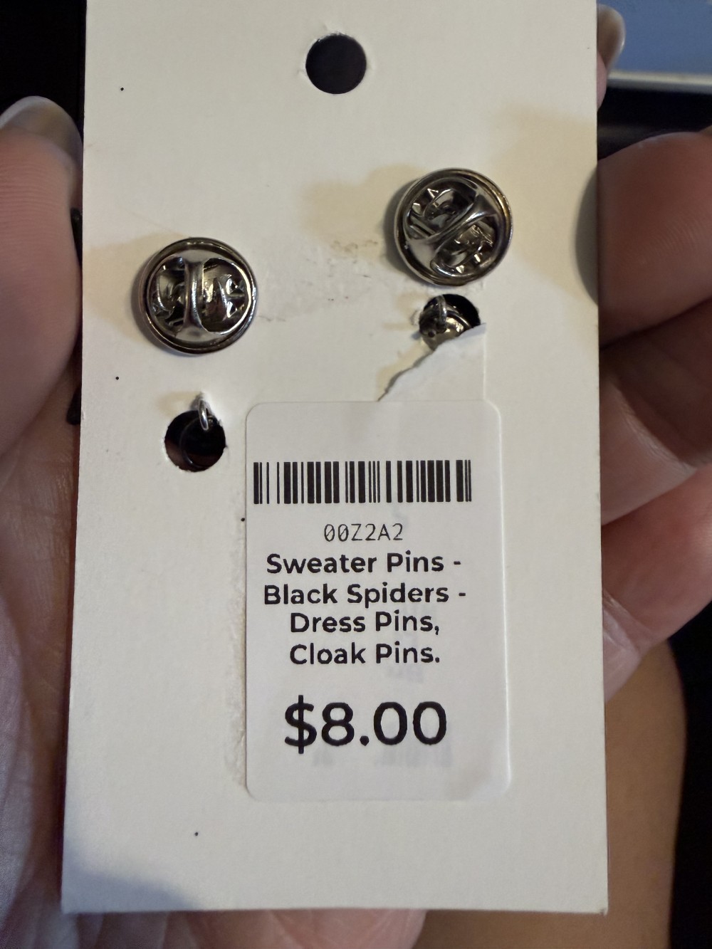 Sweater Pins - Black Spiders - Dress Pins, Cloak Pins, Collar pins