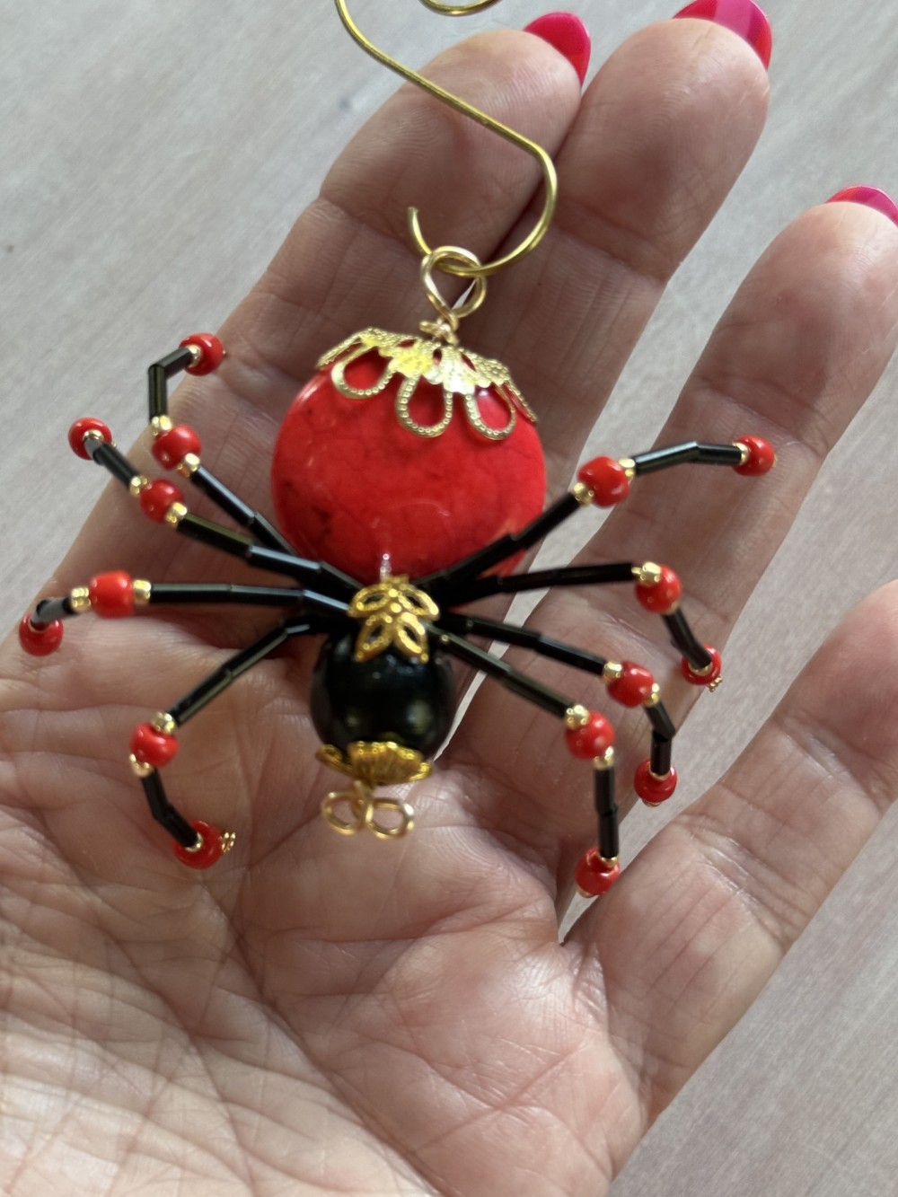 Ornament - Spider L Flat Red Black Gold