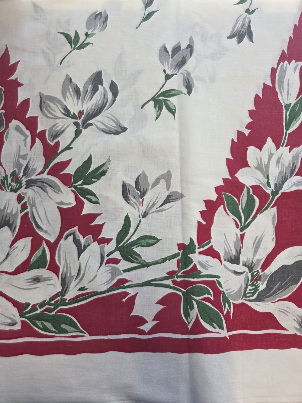 LN-1393 vint white tablecloth Grey flowers