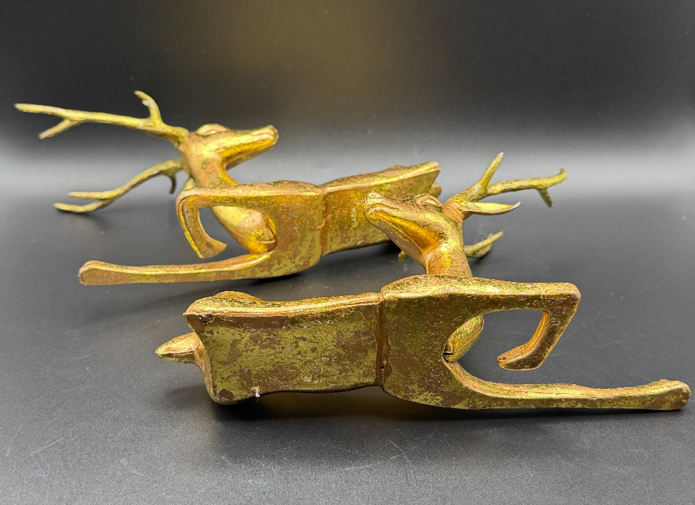 Gold Gilded Reclining Deer Holiday Figurines - Set of 2 Contemporary
