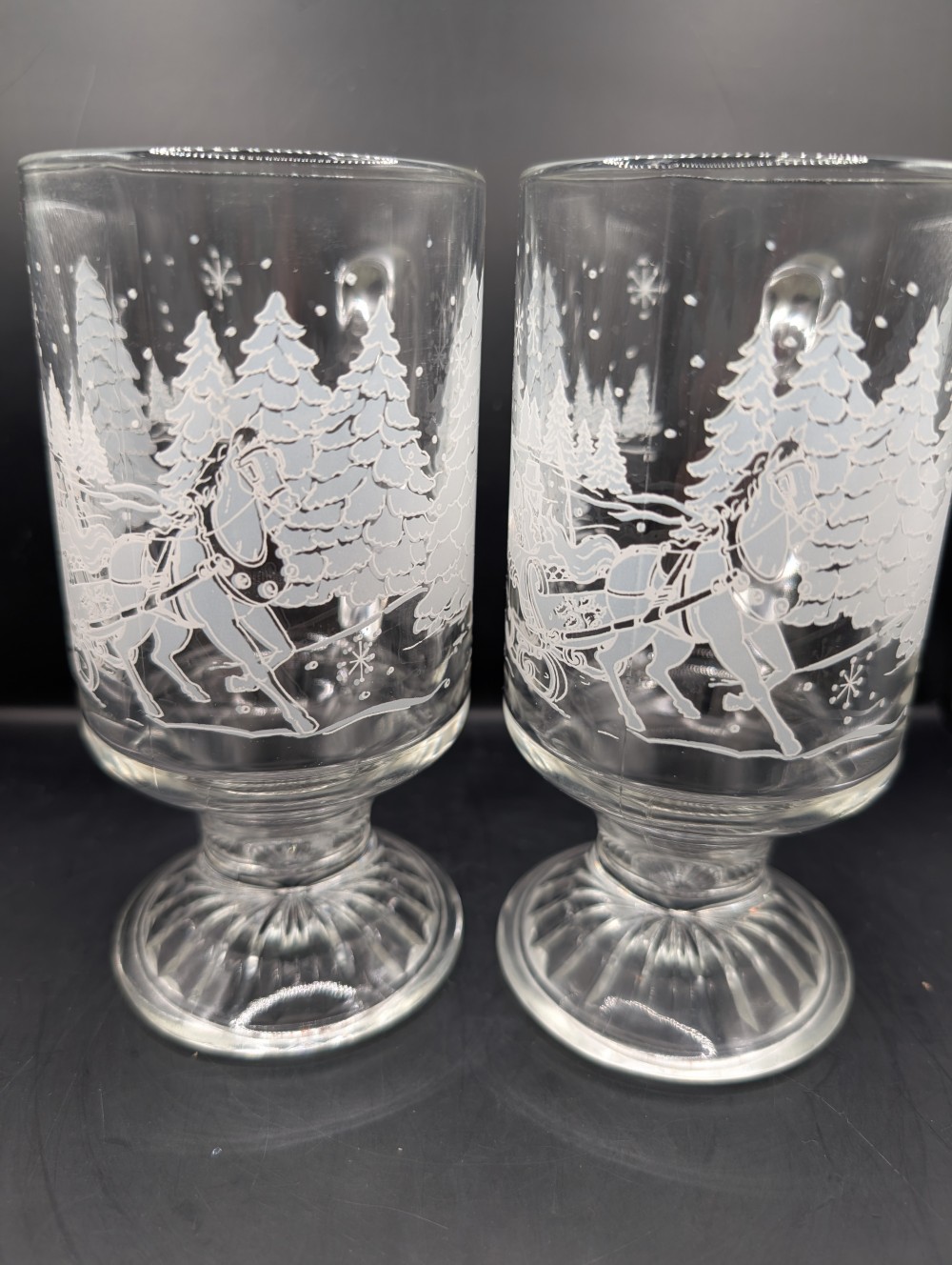 Vintage s/2 Avon Victorian Sleigh Ride pedestal mugs