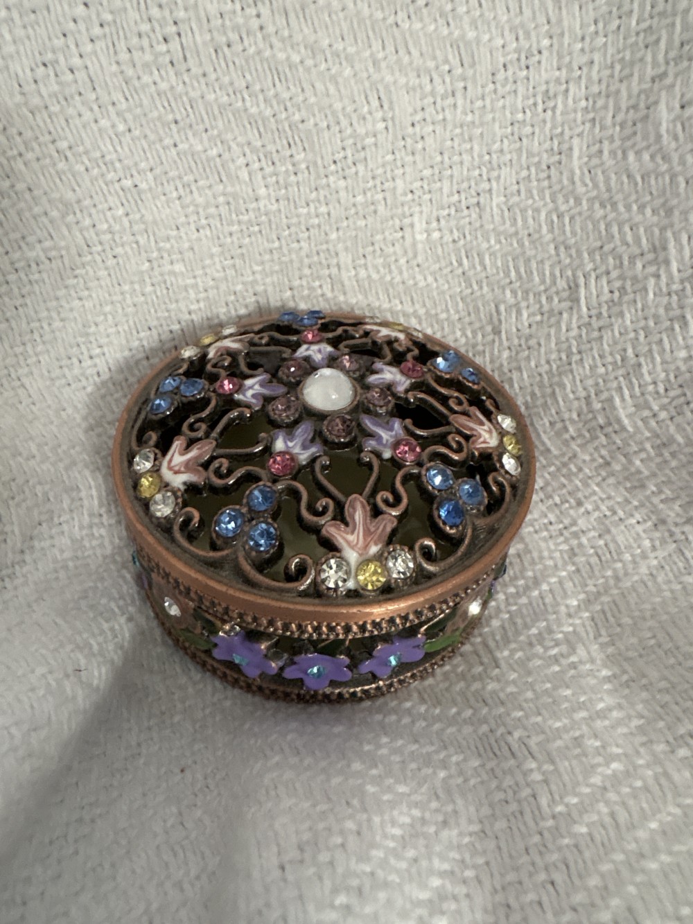 Round Floral Enameled Trinket Box