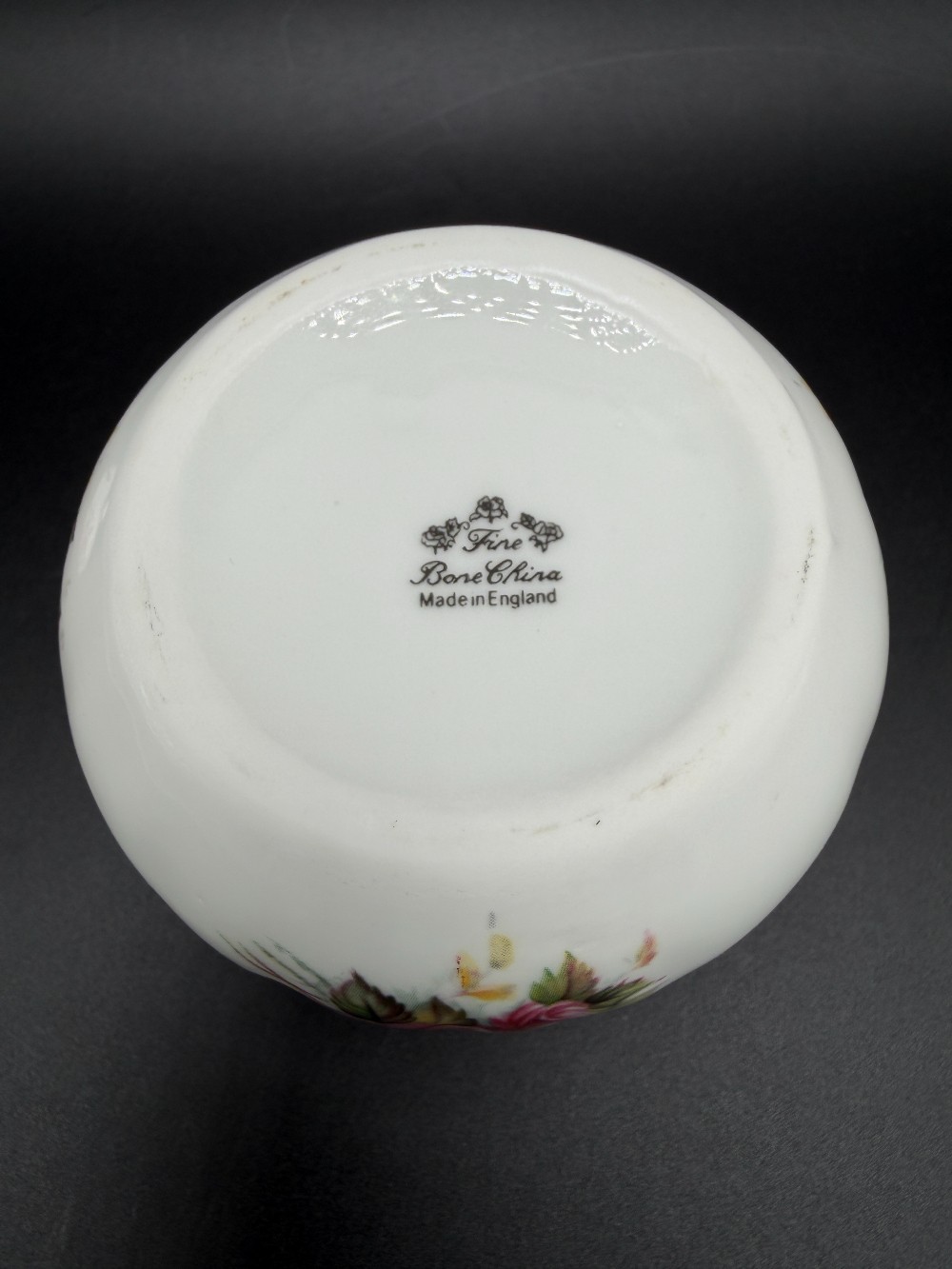 Vintage English Fine Bone China Jam Pot with Lid - Ruffled Gold Trim Cabbage Rose Honey Jar - Made in England