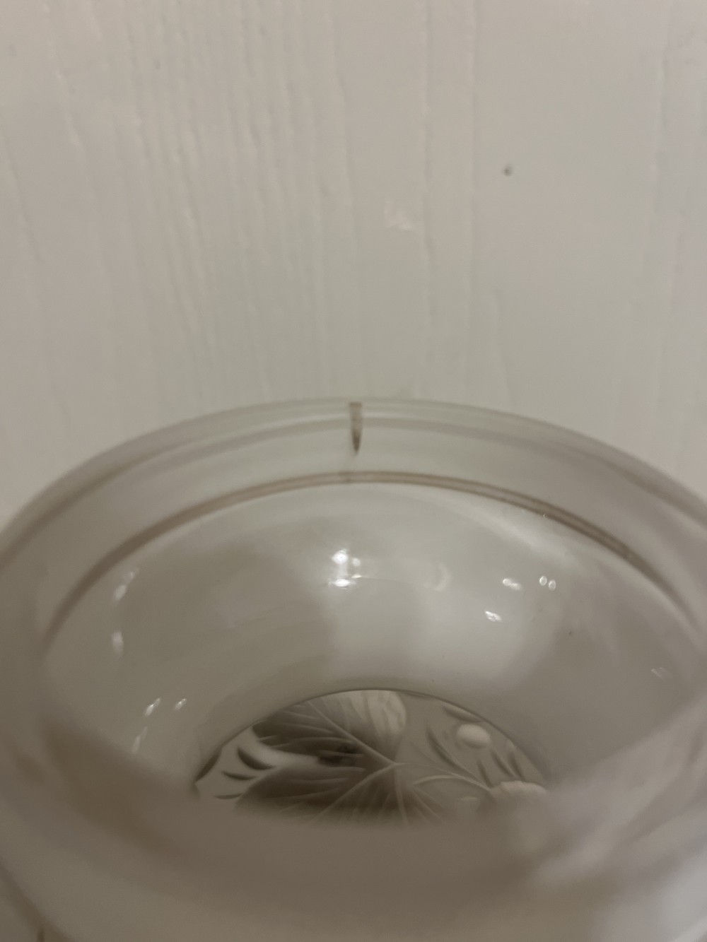 Vtg Bohemian etched milk glass vase