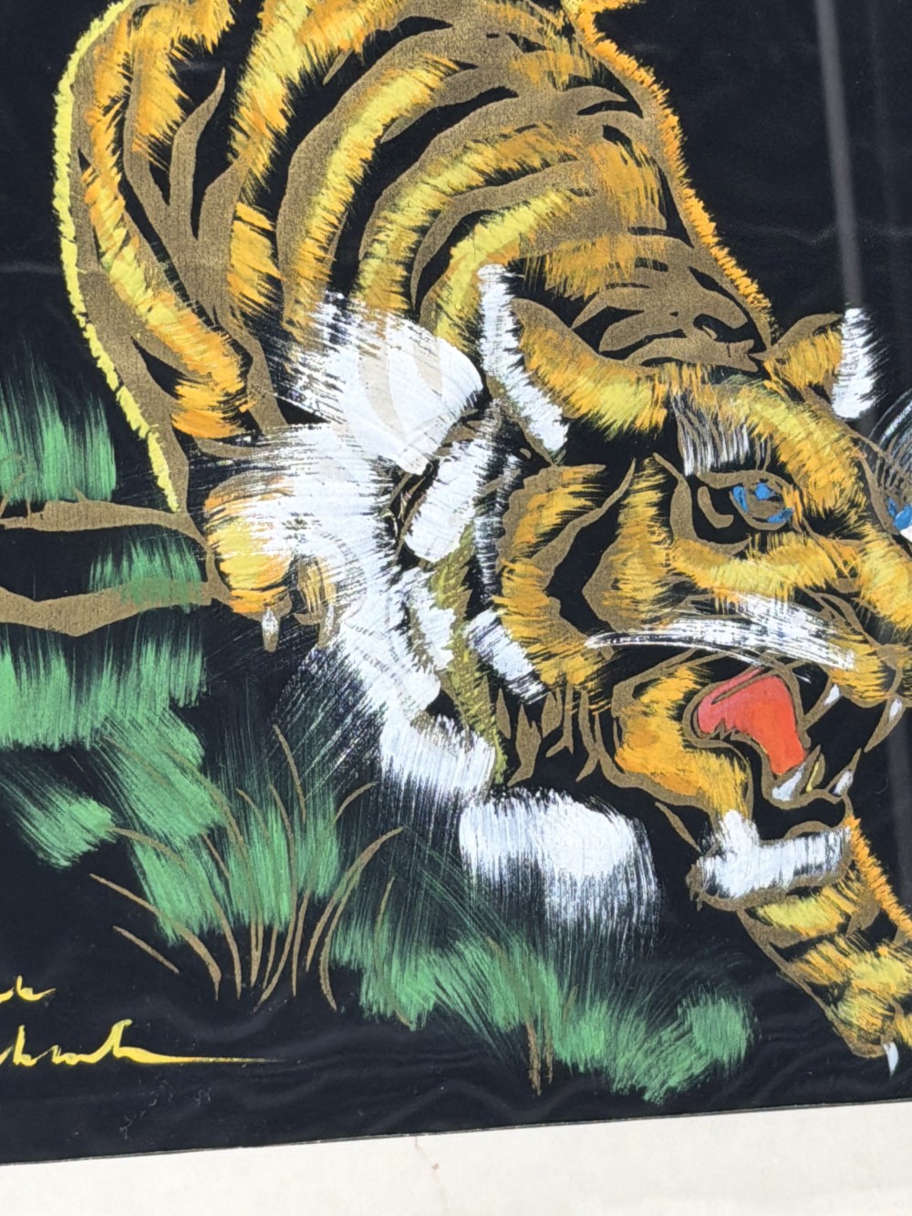 Original Hand-Painted Silk Tiger Artwork
