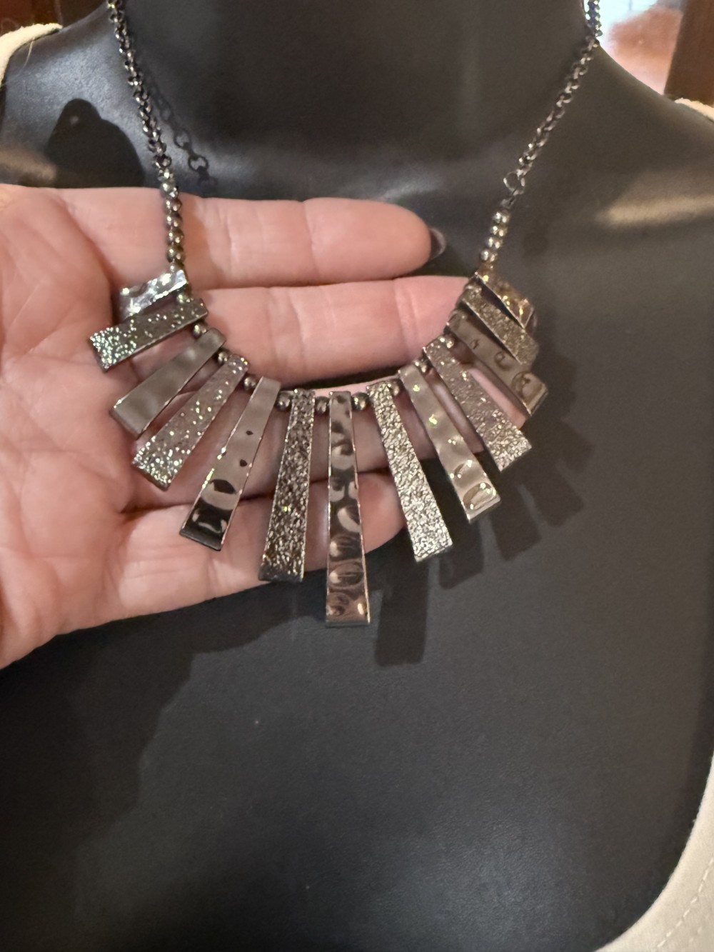 Necklace - Graduated Medallions Beaded GunMetal