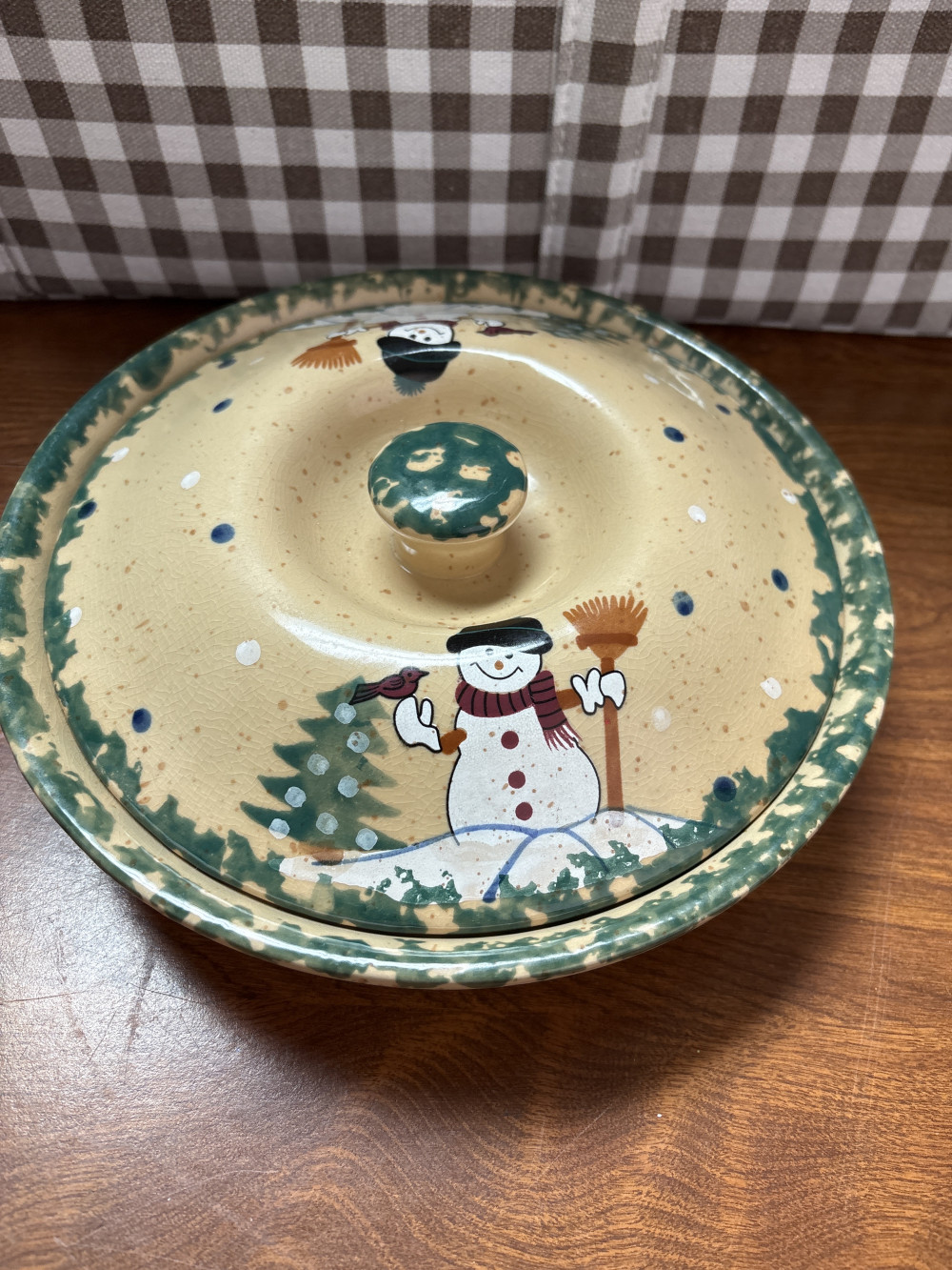 ABC Dist Covered Pie Dish Snowman 9 in