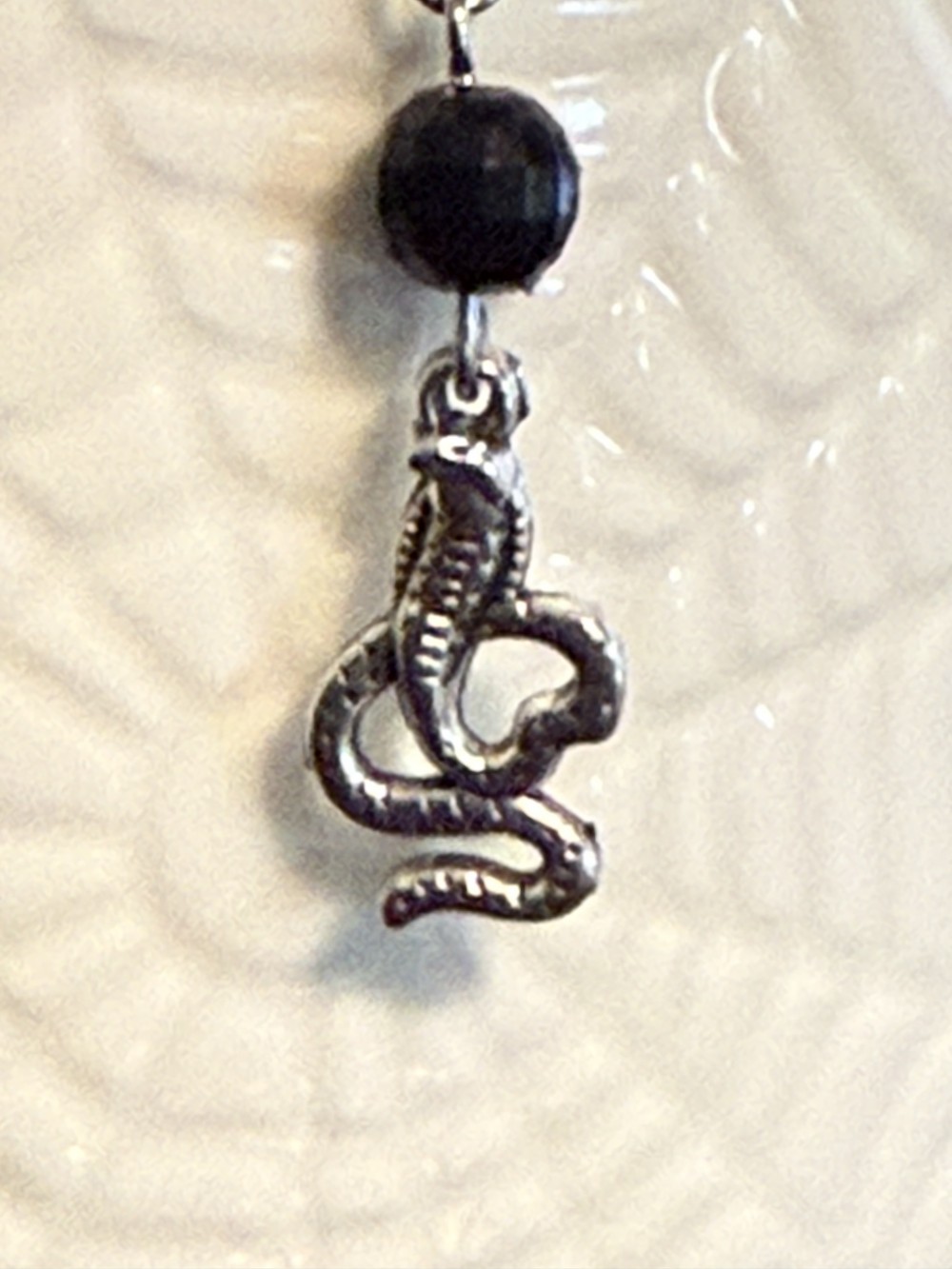 Earrings - Petite Cobra Black Bead Snake, Serpent, Snakes, Serpents