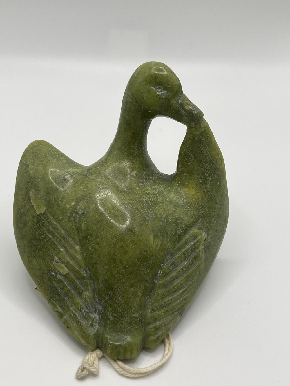 1985 Inuit green soapstone duck