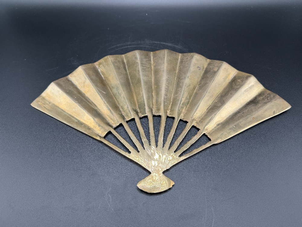 Vintage Solid Brass Phoenix Fan Wall Plaque - Mid-Century Chinoiserie Decor