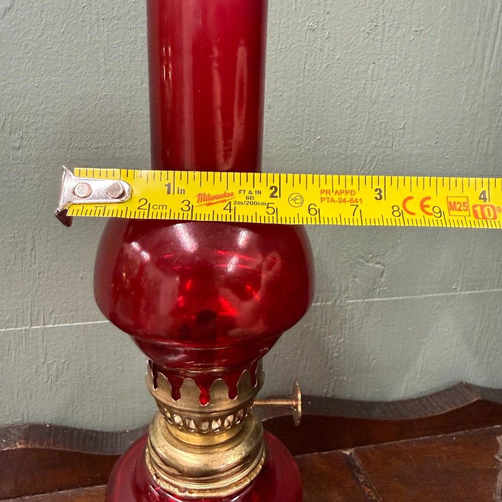 Ruby Red Miniature Oil Lamp with Beaded Base