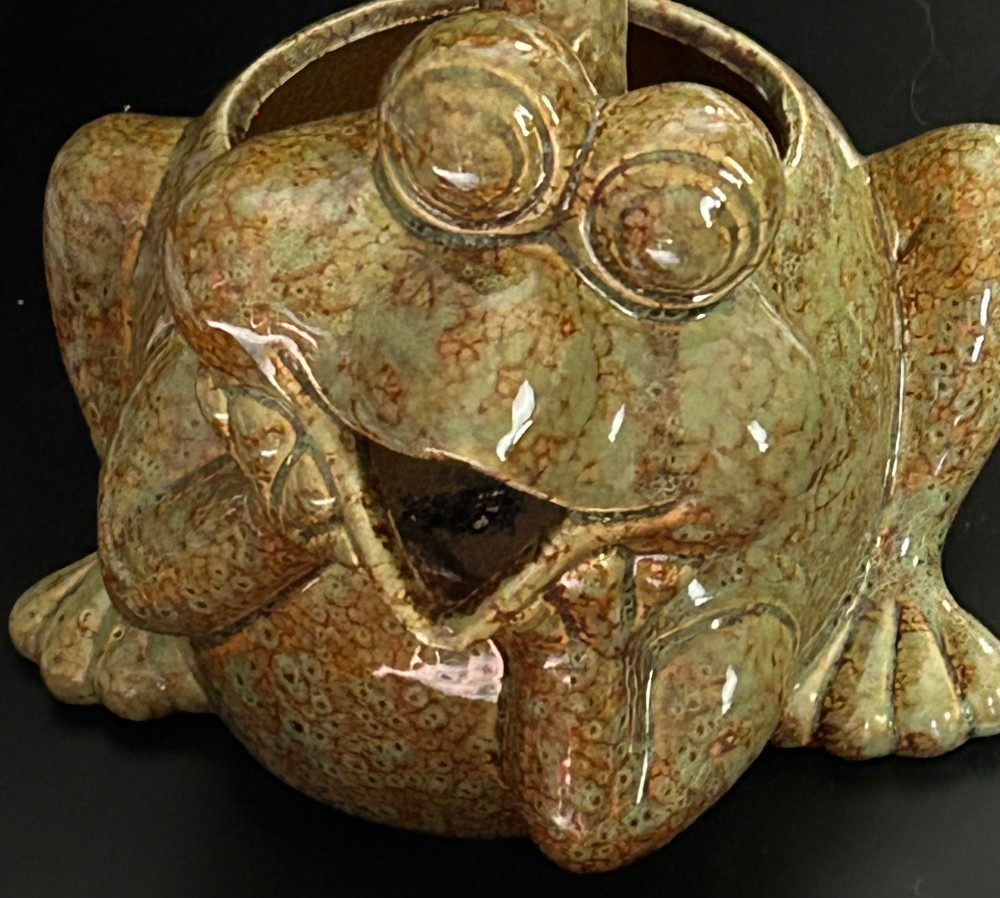 Vintage Ceramic Frog Watering Can Pitcher | Drip Glaze Whimsical Toad Art Pottery Planter | Cottagecore Garden Decor Novelty Gift