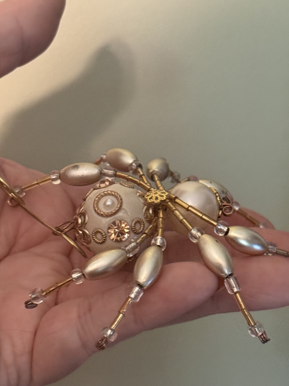 Ornament - Spider - Cream and Gold Embellished