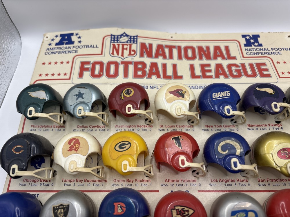 1980 NFL Standings Board with Mini Helmets Complete Set with Cardboard Display  As-is