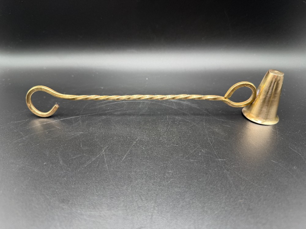 Vintage Solid Brass Candle Snuffer with Twisted Stem and Hanging Hook