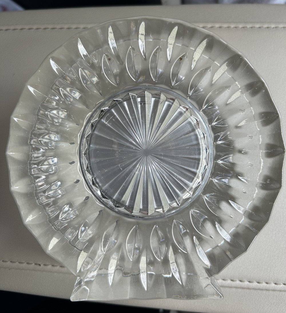 VTG Crystal Clock, Round, Sunburst, Pressed Glass, Quartz Clock, Desk Clock, Accent, 1980's