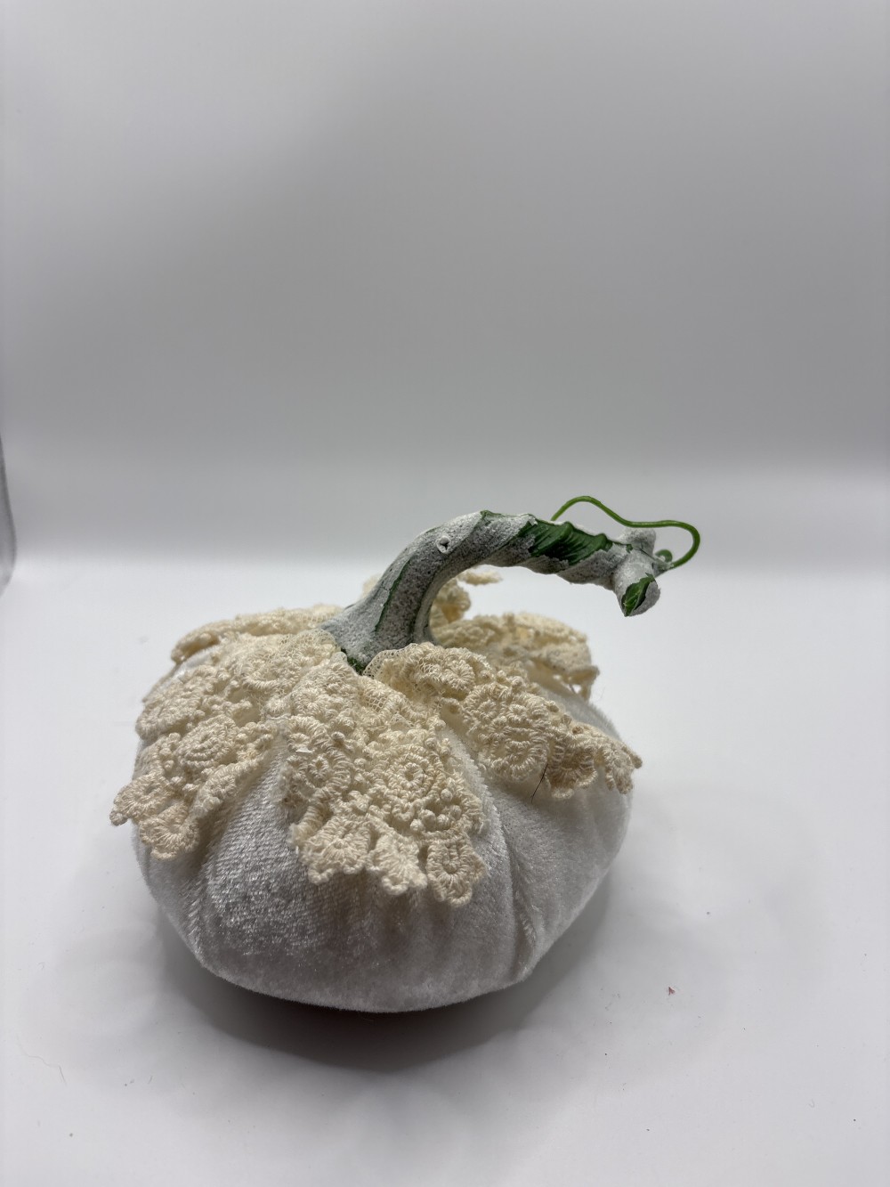 Lace & Chenille Fabric Pumpkin ~5 inch W