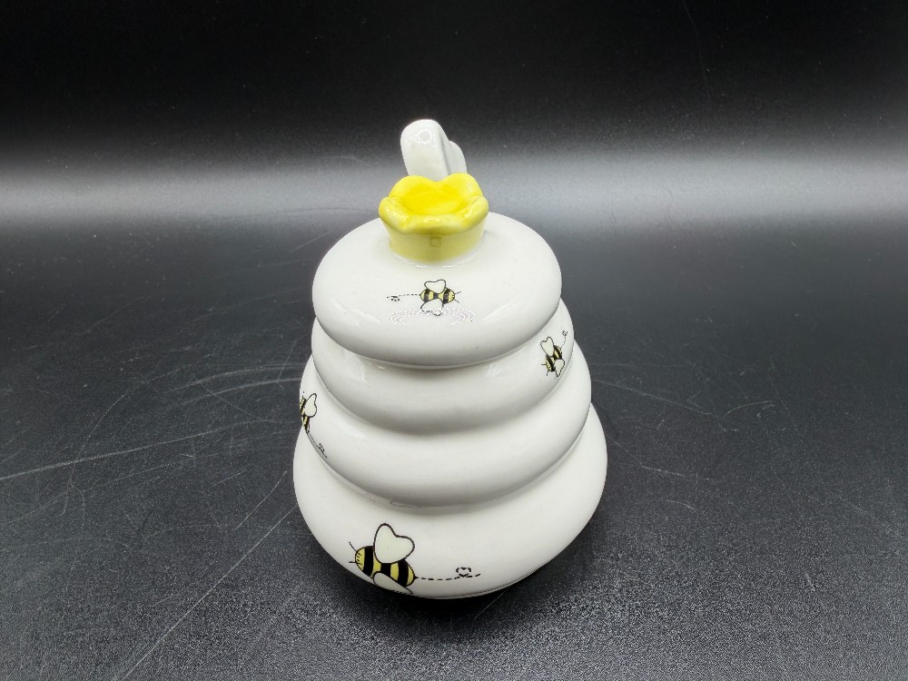 Sweet As Can Bee Ceramic Beehive Honey Pot & Wooden Dippe