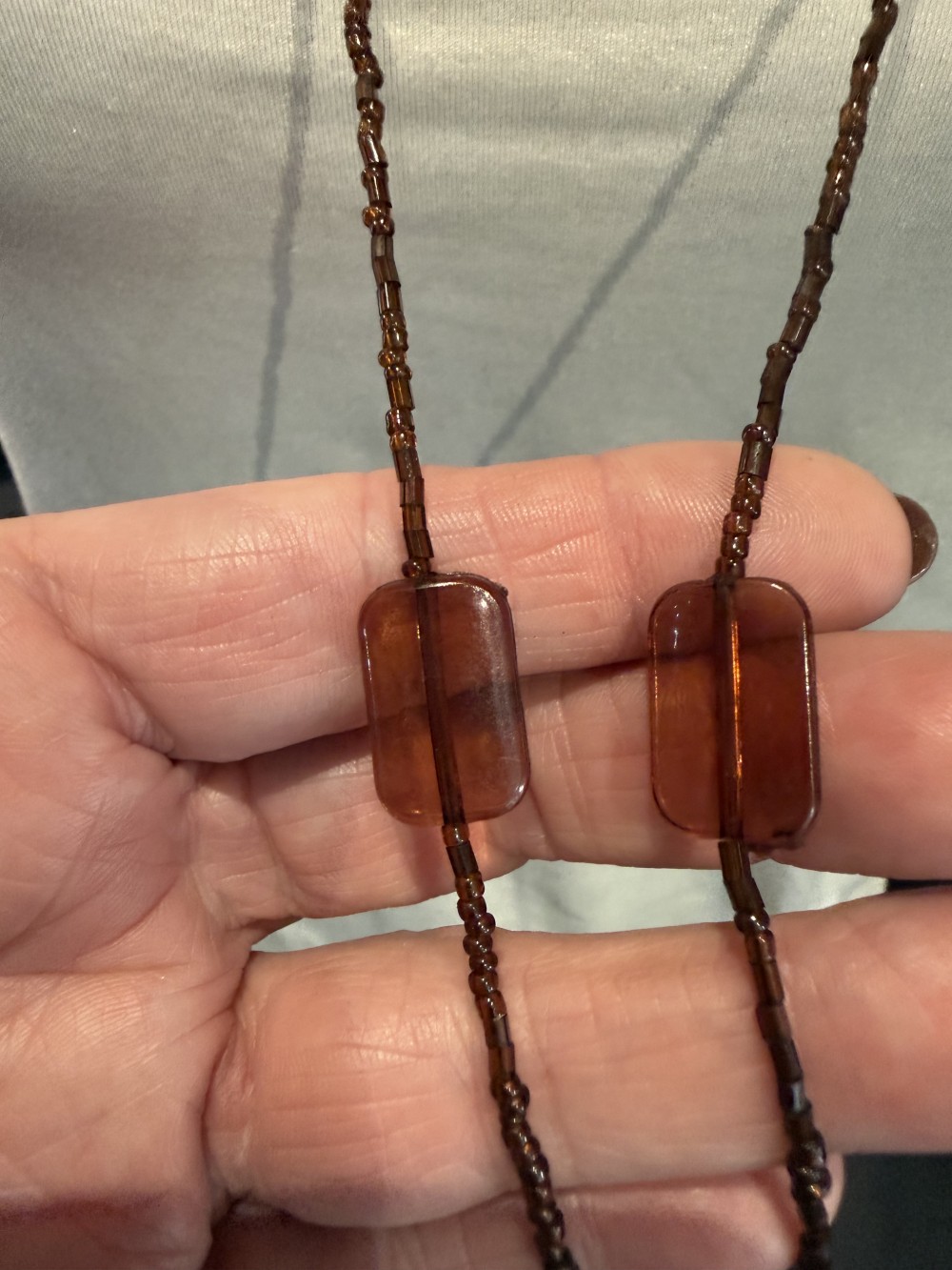 Necklace - Long Brown Glass Beaded