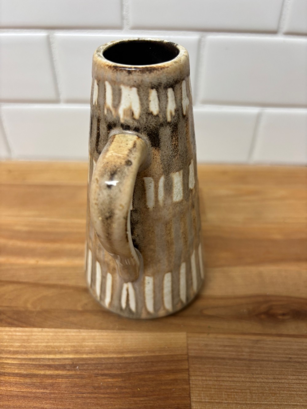 Brown Drip Glaze Pottery Bud Vase Pitcher Mid Century Style