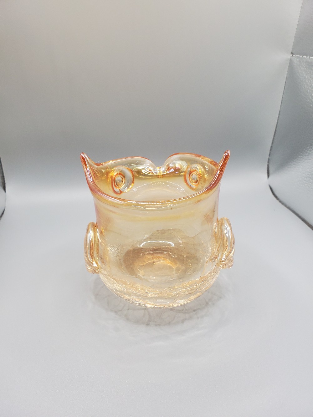 Hand Blown Crackled Owl Art Glass