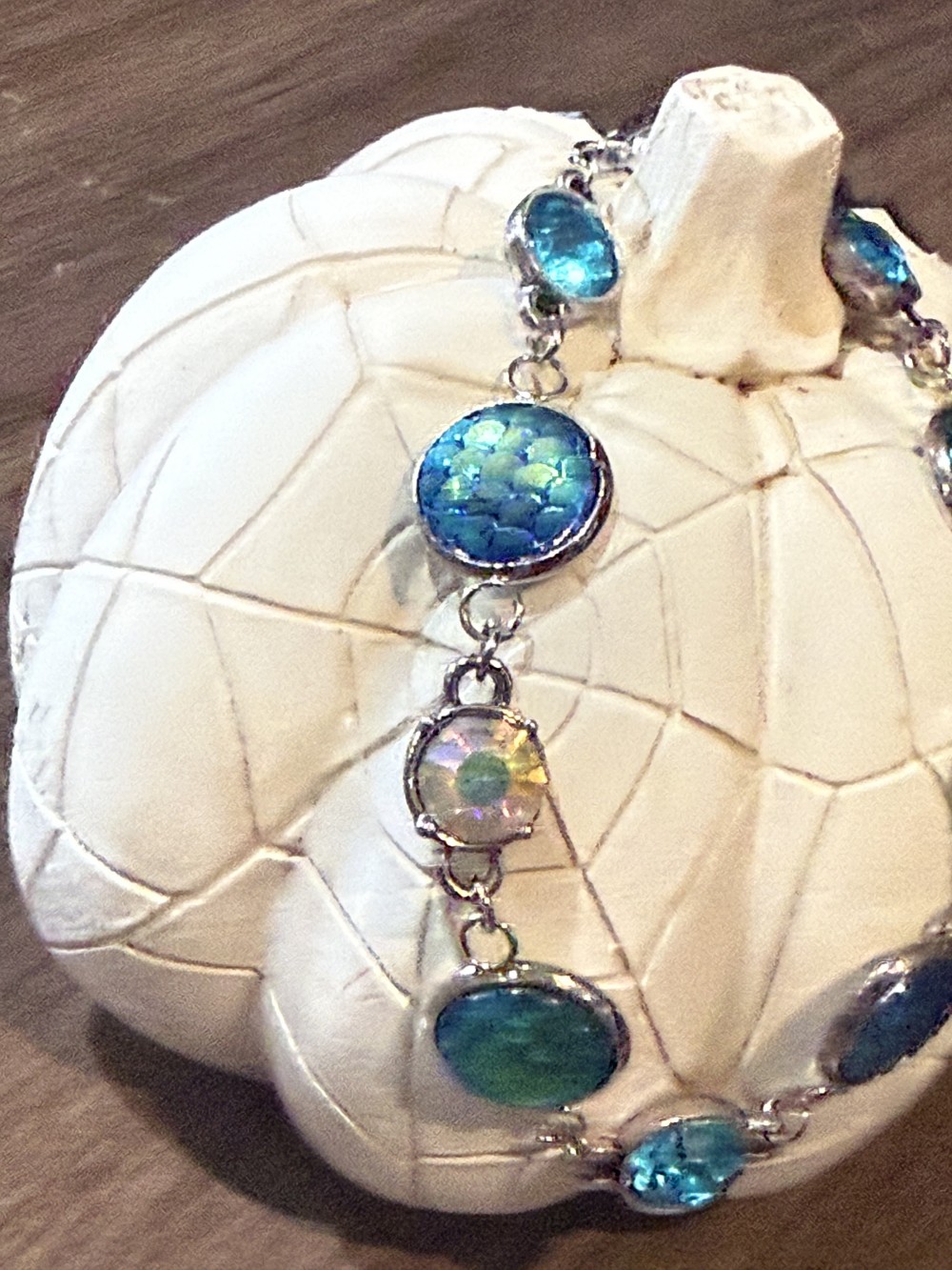 Bracelet Mermaid or Dragon Skin Medallions with Crystal Accents