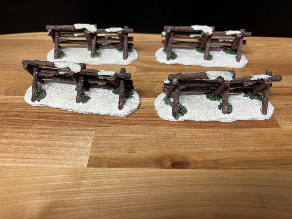 Set of 4 Snow-Covered Rustic Fence Sections Christmas Village Accessory