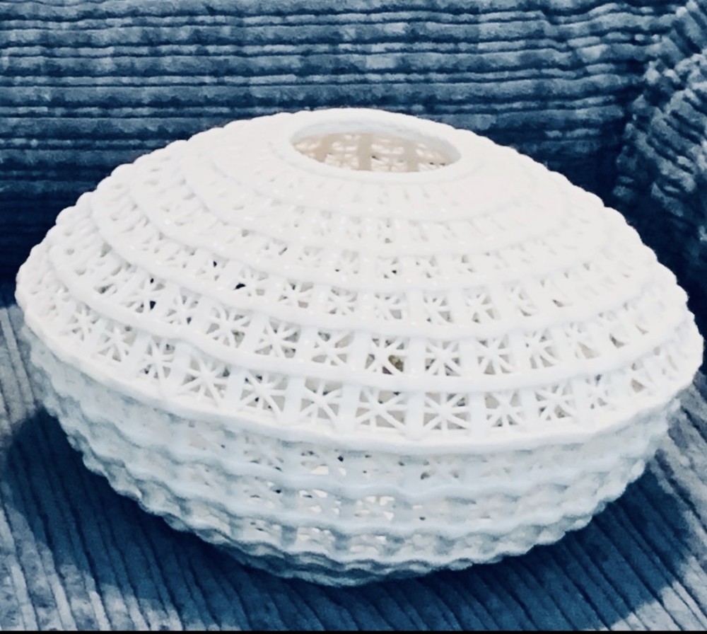 Vintage Diana Cyan Design Reticulated Porcelain  Vases / Bowls - Milk White Open Basket Weave Vases - set of 2 - see pics