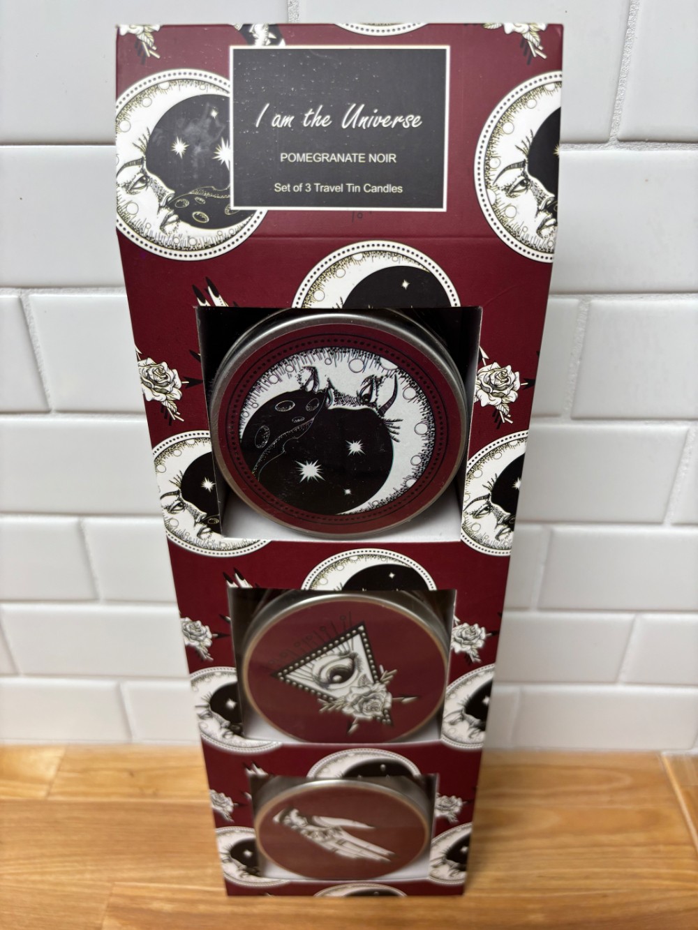 Candle Set I Am the Universe Pomegranate Noir 3 Travel Tins Celestial Gothic