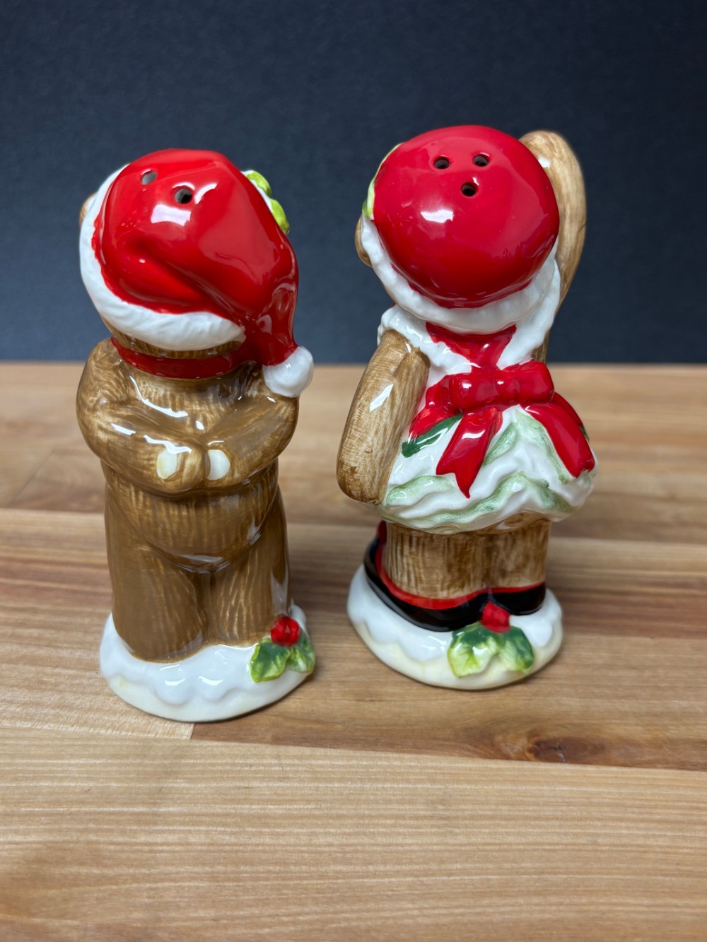 Fitz and Floyd Christmas Teddy Bear Salt & Pepper Shakers Holiday Couple
