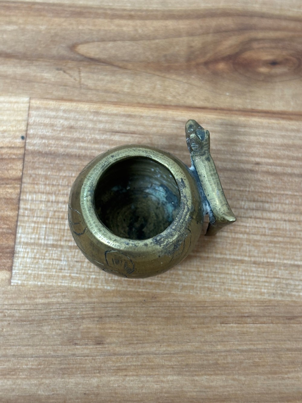 Brass Miniature Bowl Cauldron with Dog Vintage Decorative Tiny Pot Made in China