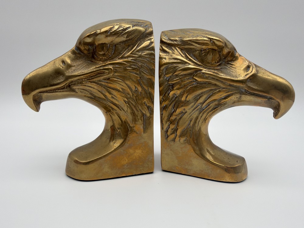 Pr Vintage Brass Eagle Head Bookends