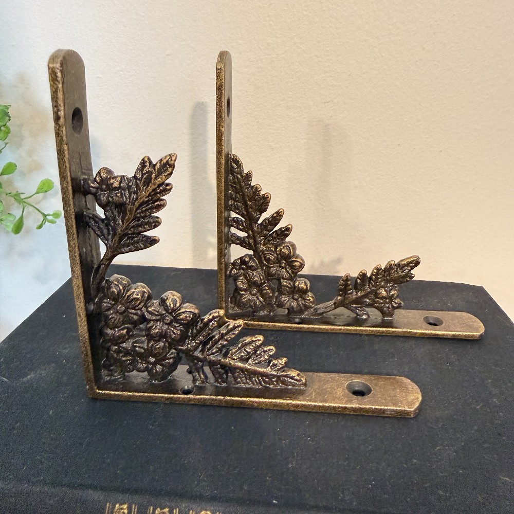 Cast Iron Floral Shelf Brackets, Pair