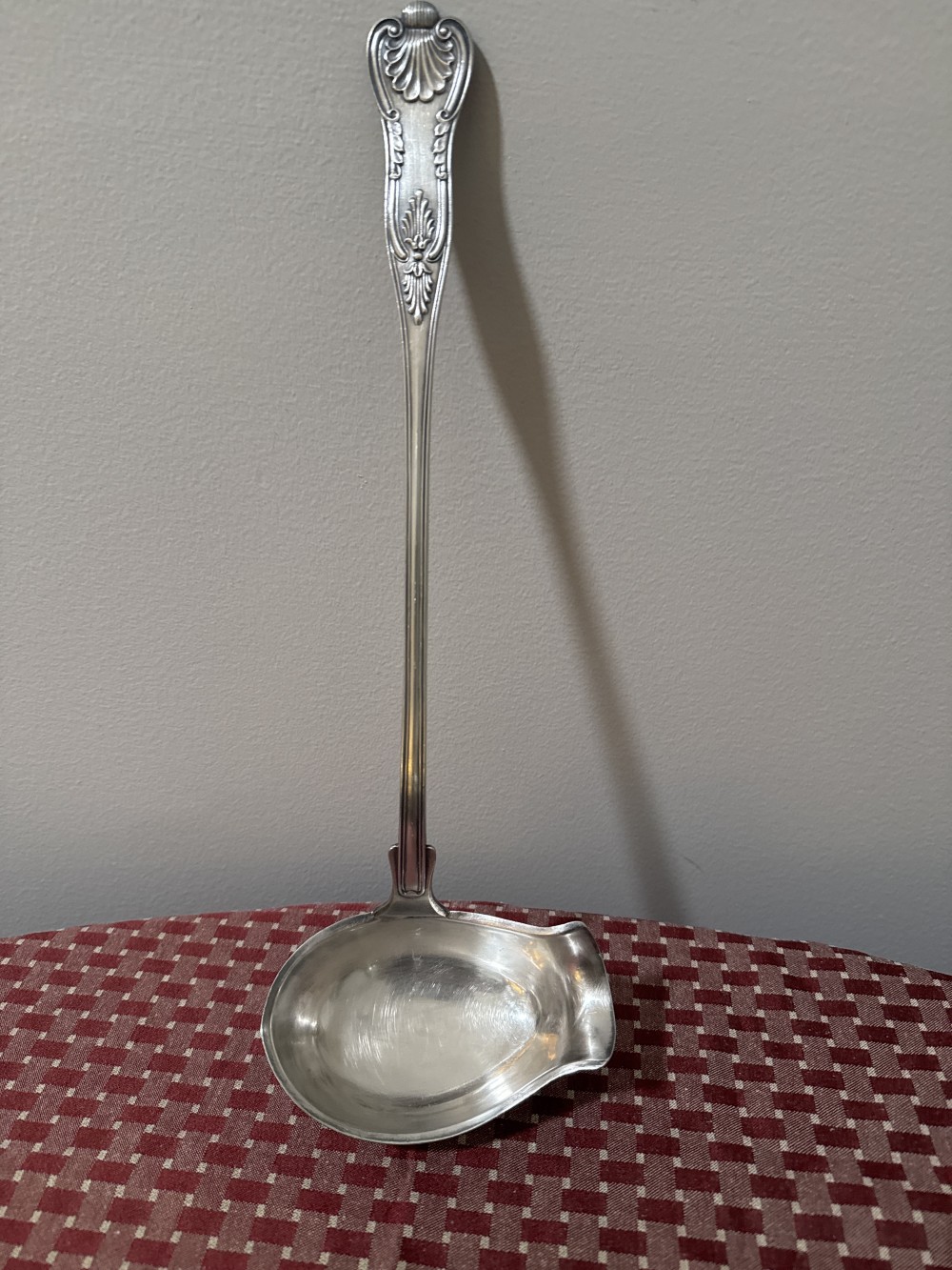 ANTIQUE NY SILVER LADLE WITH SPOUTED BOWL