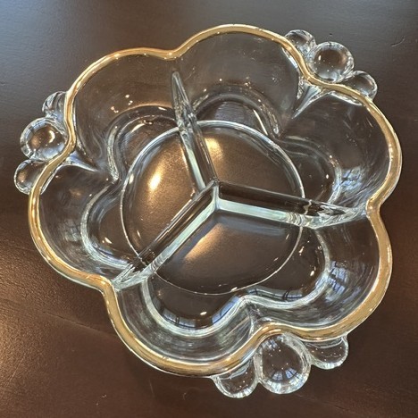 Vtg Duncan Miller Canterbury Clear 3 Section Dish- Uranium Glass