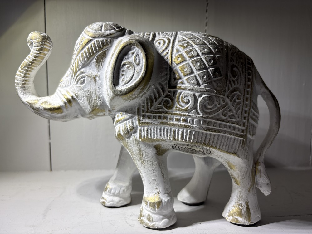 Elephant Figurine Carved Tribal Trunk Up Statue Resin