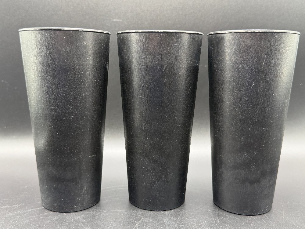 Vintage 1970s Nasco Black Plastic Owl Tumblers - Silver Foil Decal Wise Owl Cups - Set of 3 (Mold 1072)