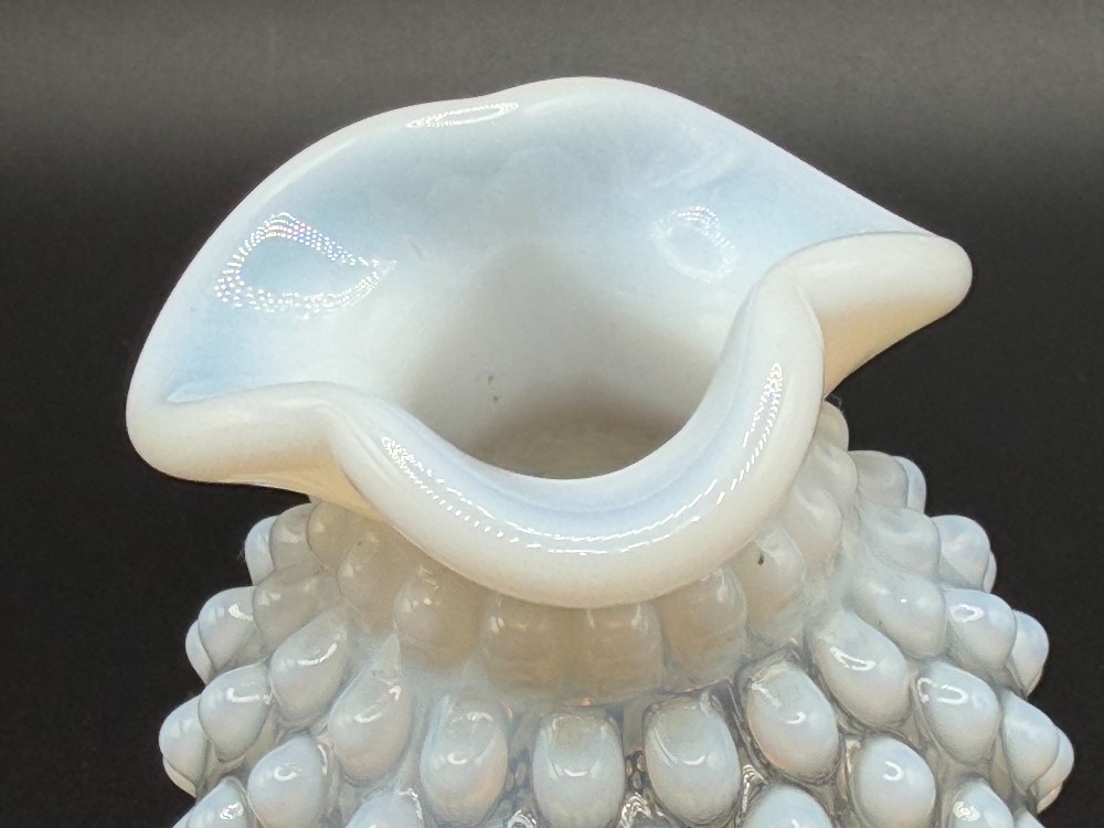Vintage Fenton French Opalescent Hobnail Glass Vase - Ruffled Crimped Rim, Pre-1970 Art Glass