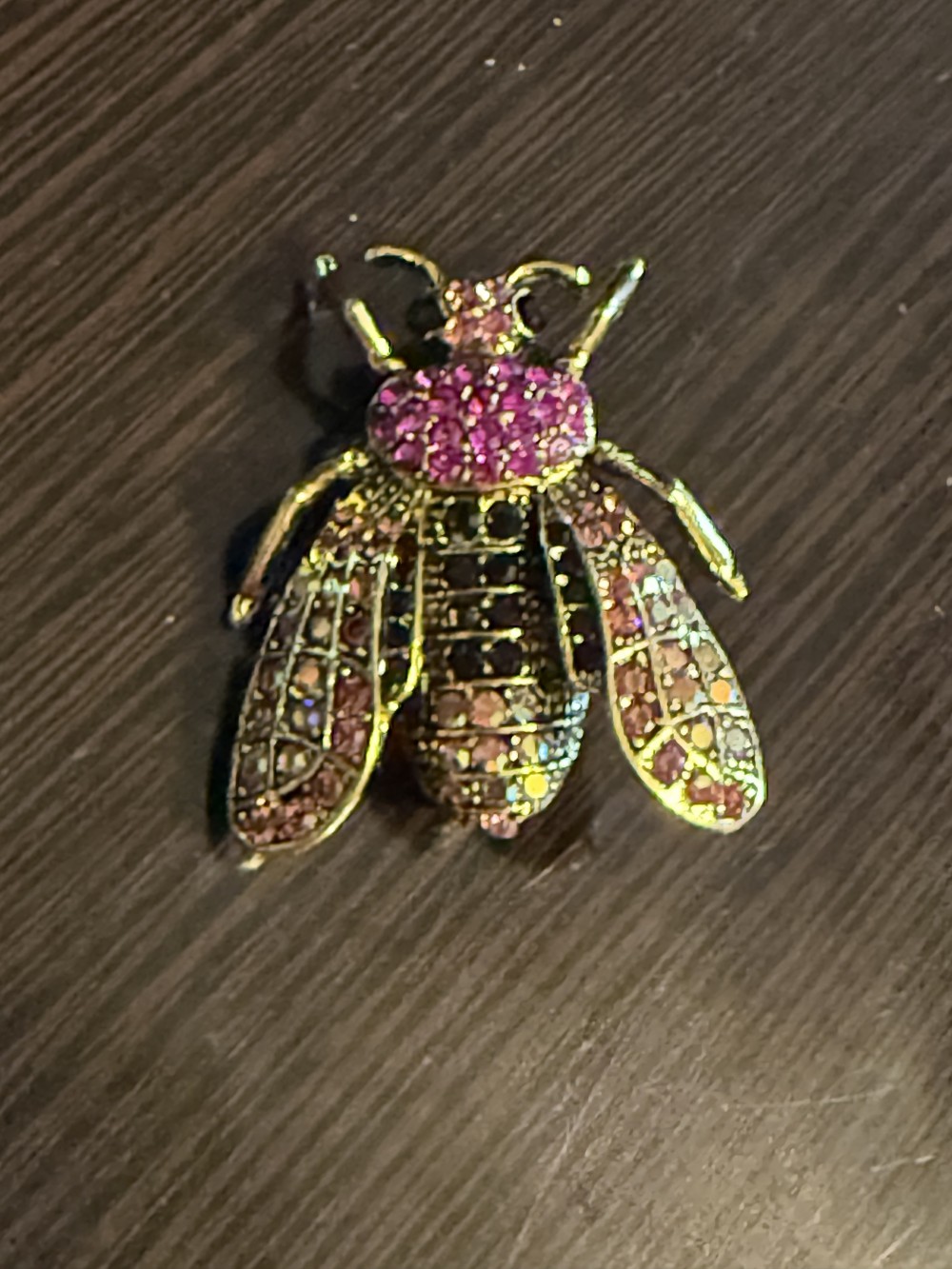Brooch Pin - House Fly Rhinestone In Gold